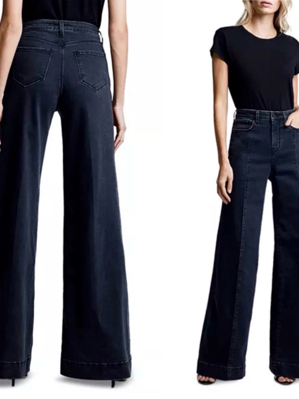L'AGENCE Sandy High Rise Wide Leg Jeans Washed Black Front Seam Denim Size 28